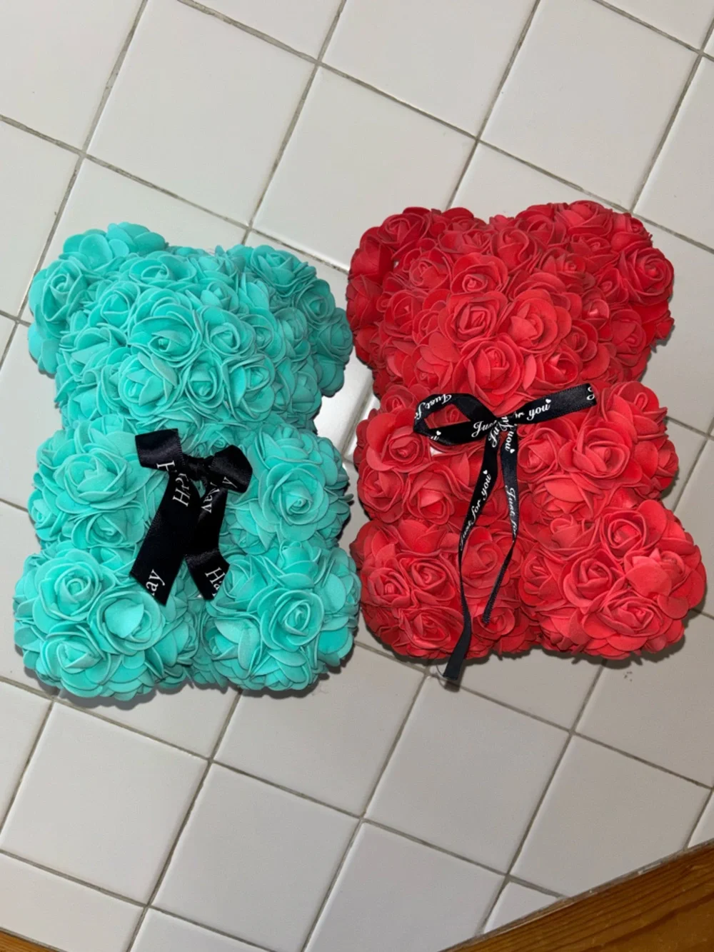 Two Rose bear flower teddy party decor love gifts host kids summer winter travel